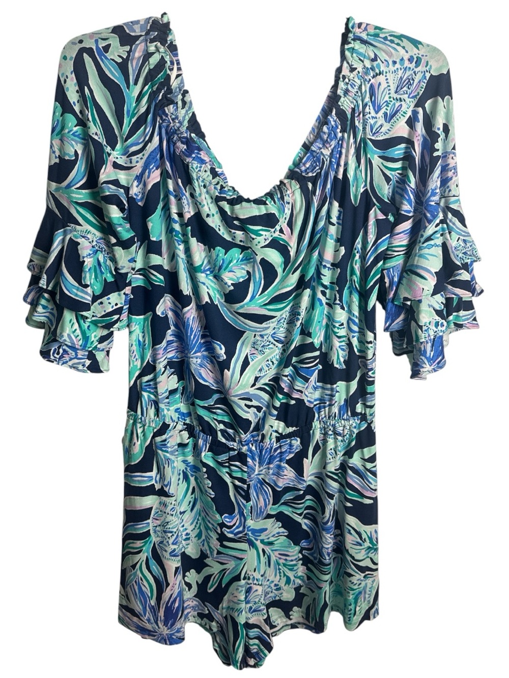 Lilly Pulitzer Calla High Tide Navy Lula Ready Set Gecko XL Romper Jumpsuit